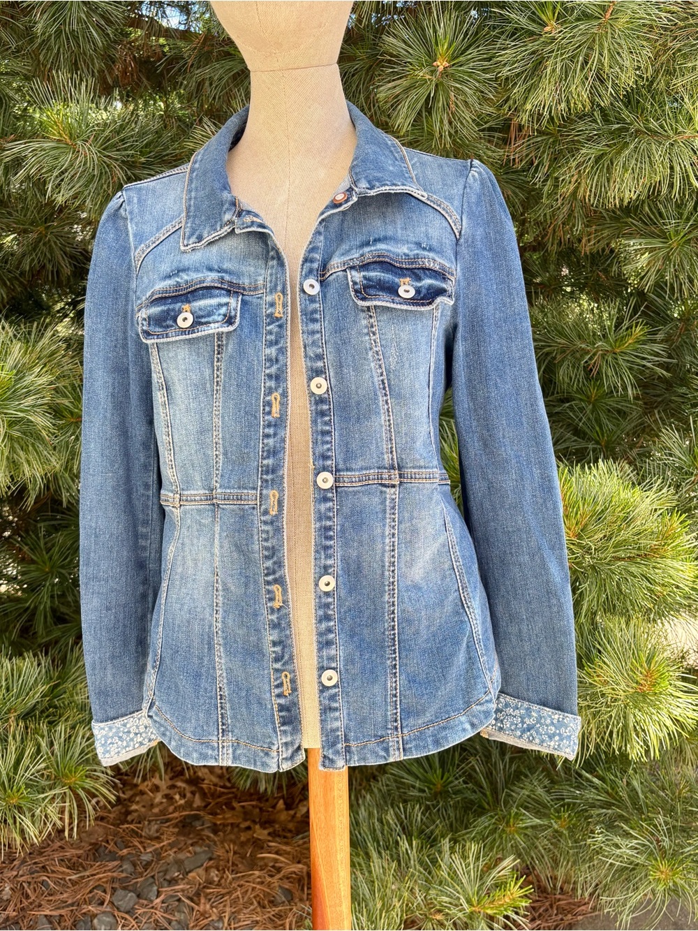 Denim Button-Front Tailored Jacket